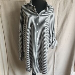 Black and White Striped Button-Up Shirt Dress